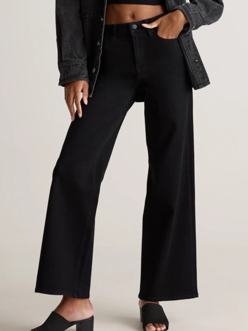 Quince Jeans Women’s Stretch High Rise Wide Leg Black Size 31.
